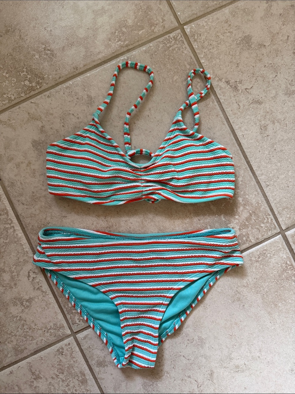 Full Tilt/Tilly’s Girls' Turquoise & Orange Striped Bikini - Kids Swim